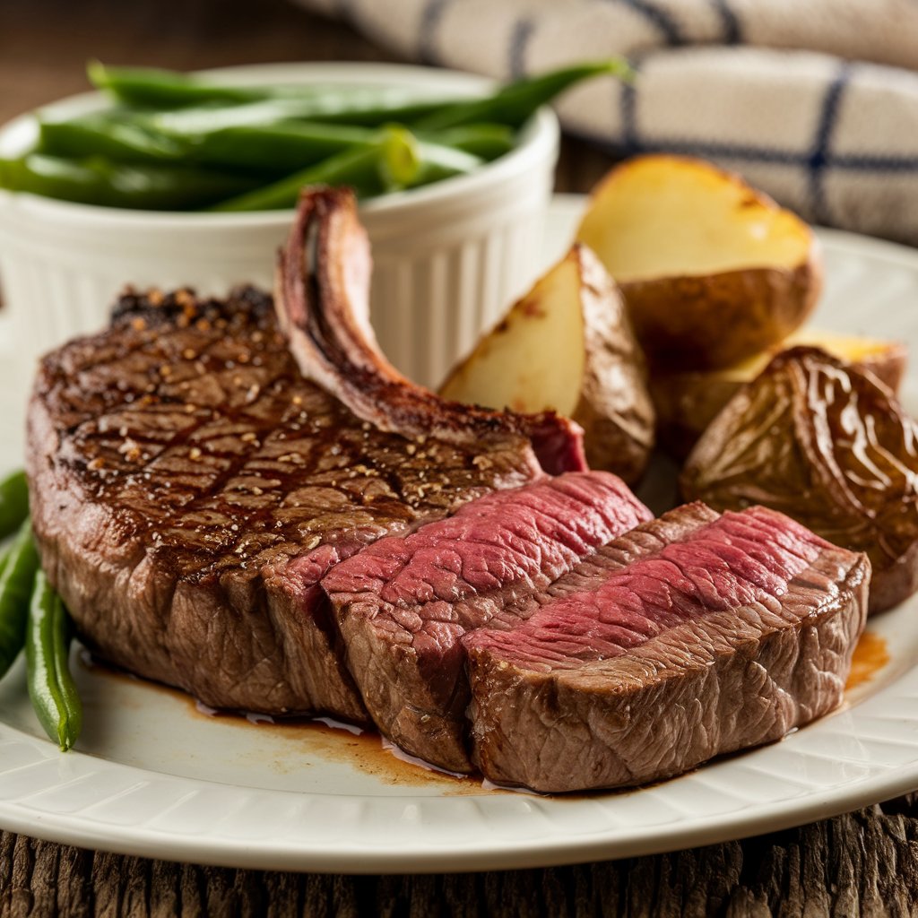 strip steak dinner with potatos