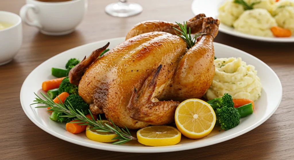Juicy chicken brine recipe dish served with roasted vegetables and creamy mashed potatoes, garnished with fresh herbs for a flavorful and comforting meal