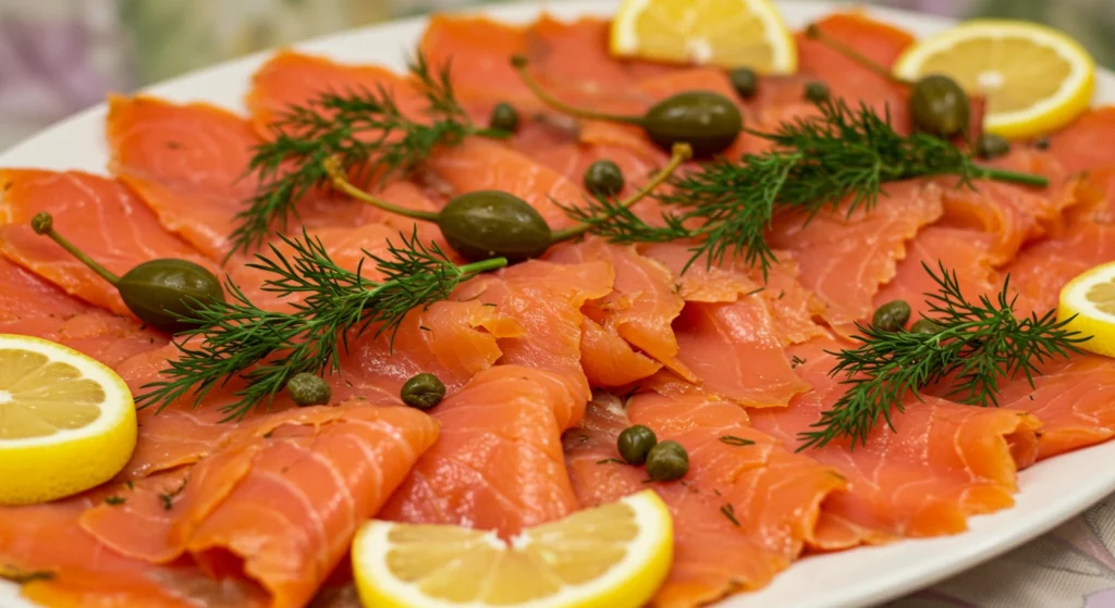 smoked salmon platter with capers