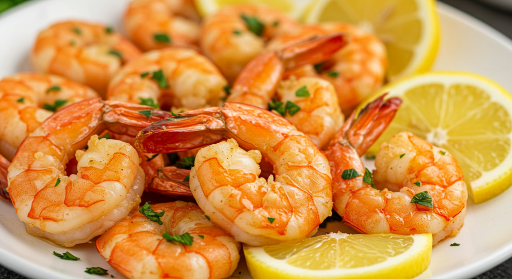 Delicious air fryer shrimp recipe served with lemon wedges