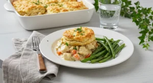 Mary Berry Chicken Cobbler Recipe with creamy filling, garnished with fresh parsley