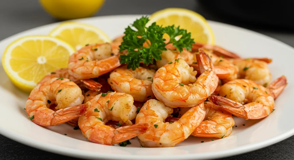 Air Fryer Shrimp cooking in the basket - quick and easy shrimp recipe.